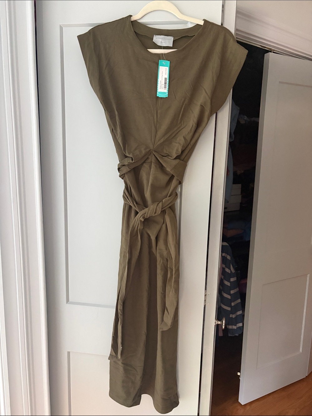 Modern Citizen Olive Green Midi Dress with Twist Front